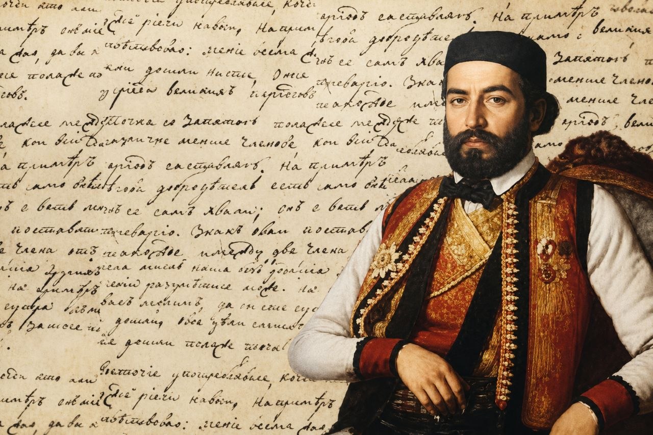 Montenegrin traditional dress and manuscript